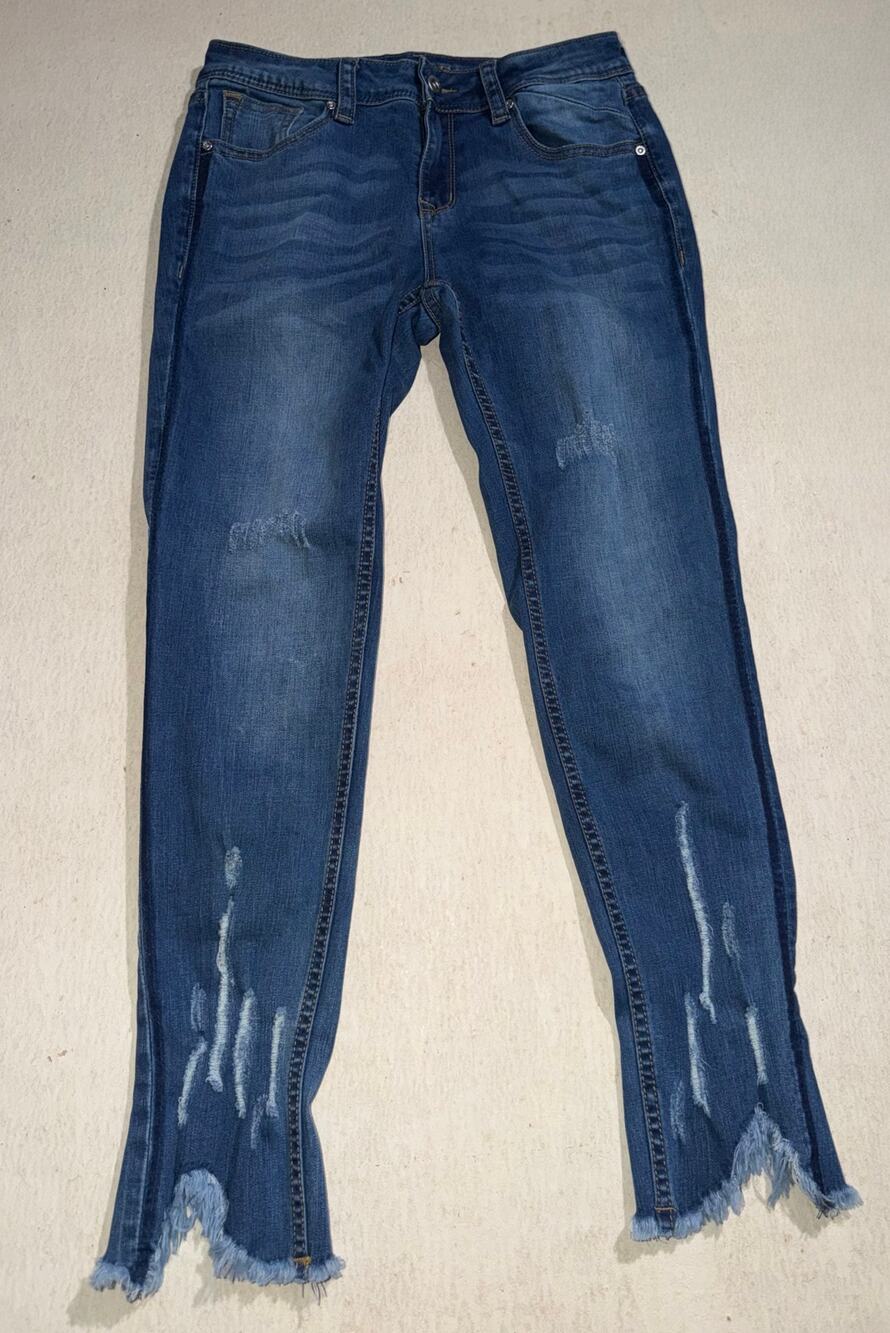 Grace in LA women’s easy fit hem frayed distressed blue jeans